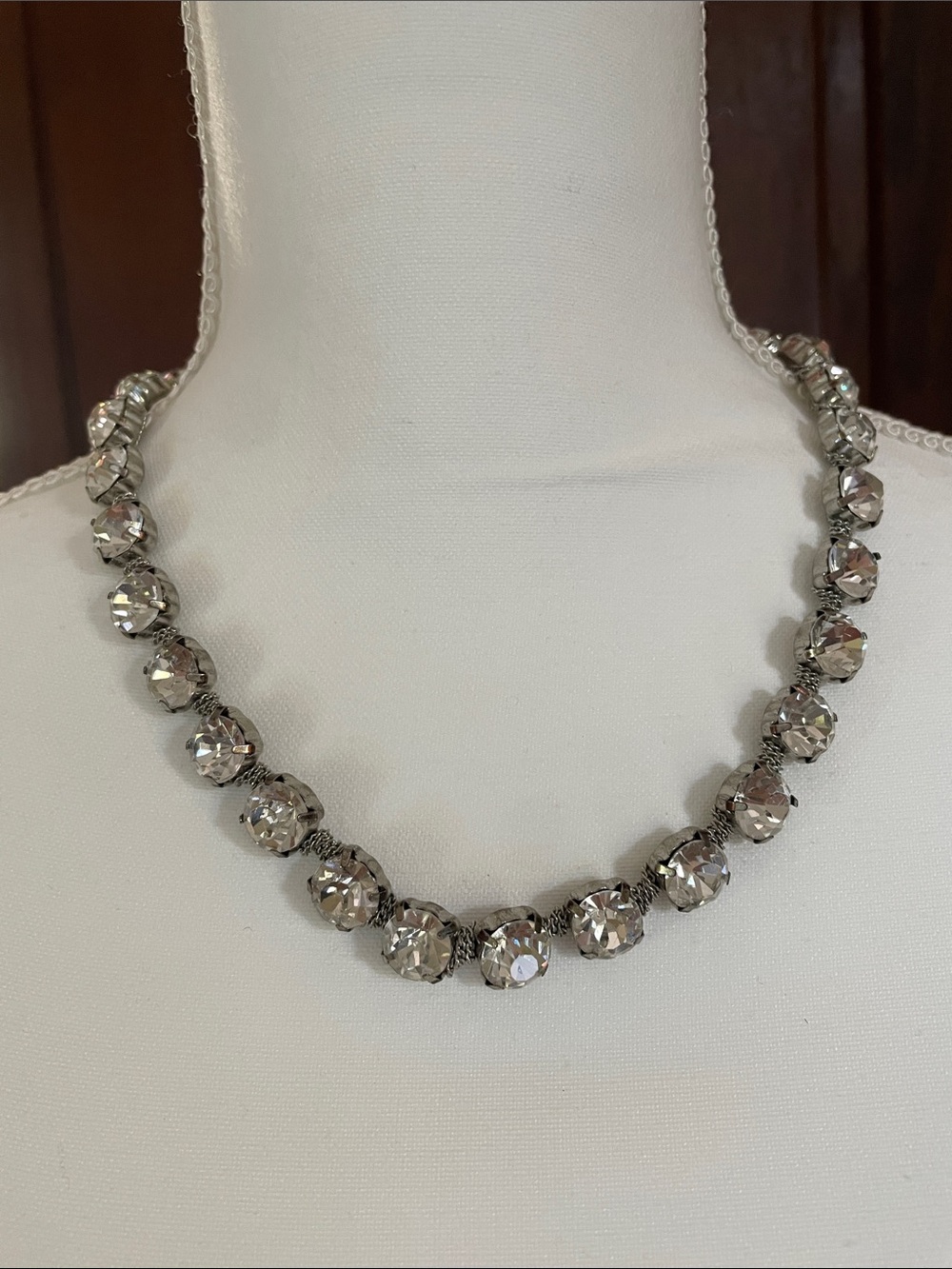 Crystal Ball Bead Necklace in Silver